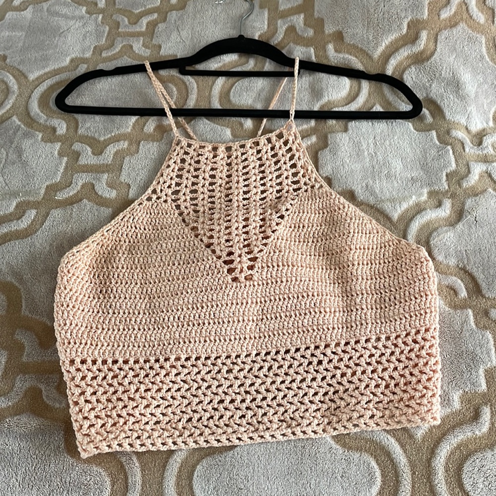 Pink crochet crop top
